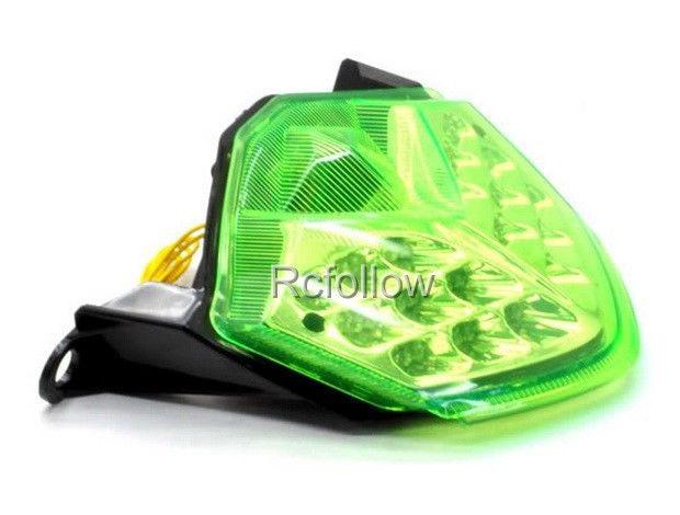 Turn signal chrome led tail light green for kawasaki 08 09-10 zx-10r 09-11 zx-6r