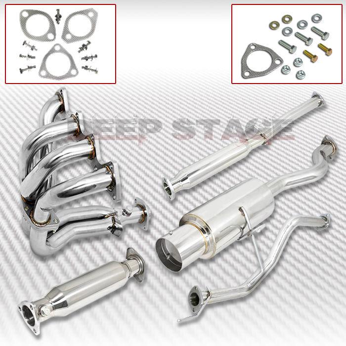 Stainless cat back+ header+ downpipe exhaust 4" tip muffler 94-01 integra dc1/2