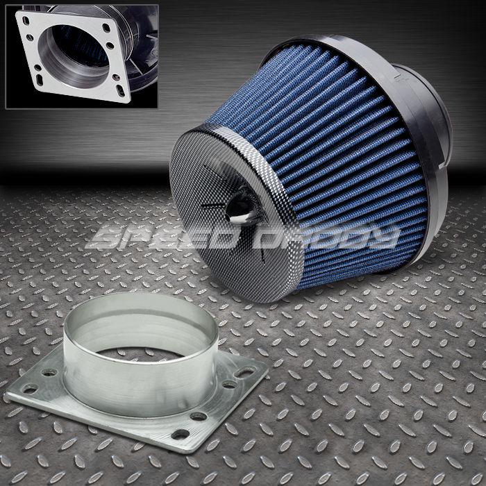 Intake mass air sensor adaptor+tapered removable blue filter ford escort/ranger