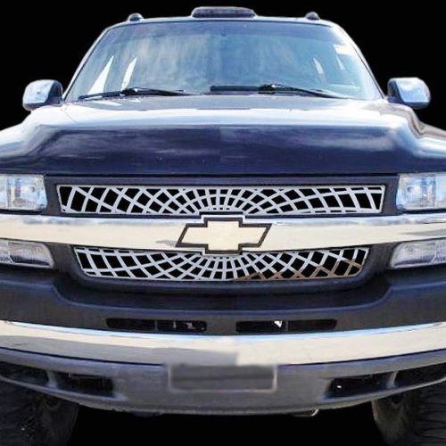 Chevy silverado hd 01-02 spider web polished stainless truck grill add-on