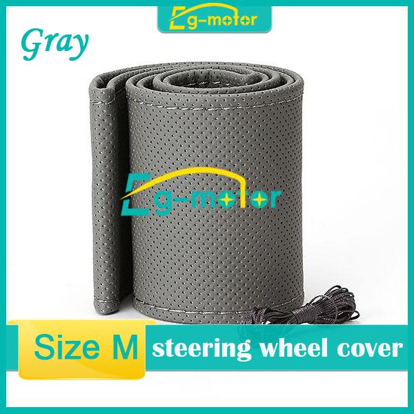 Brand new gray m diy leather steering wheel cover hole with needle and thread 