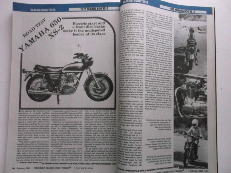 Yamaha 650 xs-2 motorcycle magazine road test 1972 reprint