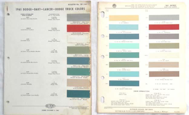 1961  dodge  dupont  ppg  color paint chip charts  all models original mopar 