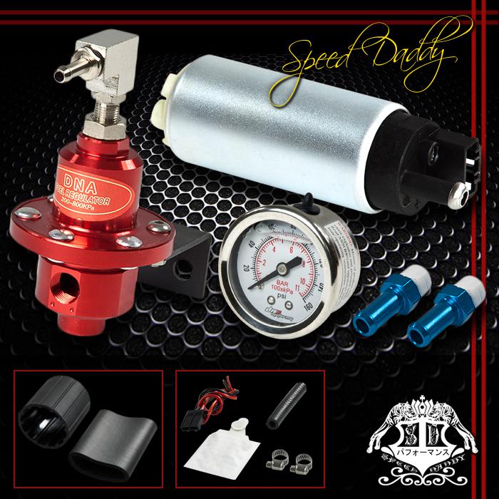 290lph fuel injection pump tank+160 psi pressure regulator+oil-filled gauge red