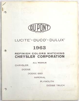 1963 chrysler dodge plymouth  color paint chip chart all models original mopar 