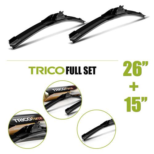 New set of 2 pcs trico force beam windshield wiper blades size: 26" lh, 15" rh