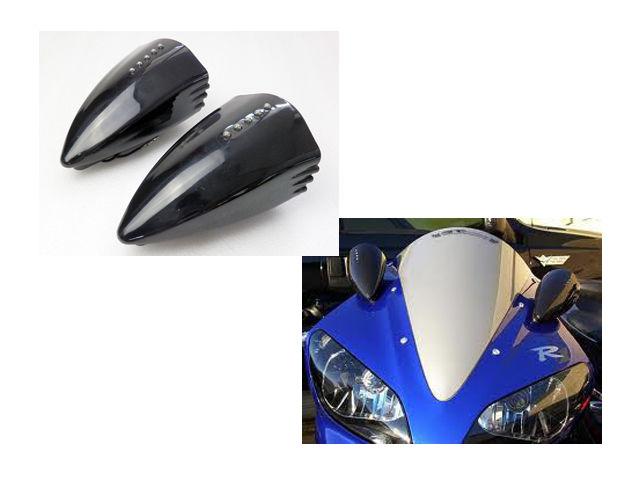 Black motorcycle led turn signal pig spotter mirrors kawasaki ninja zx 6r 7r 9r 