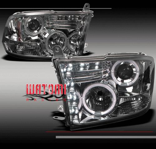 09-12 dodge ram pickup truck drl led halo projector headlights smoke left+right