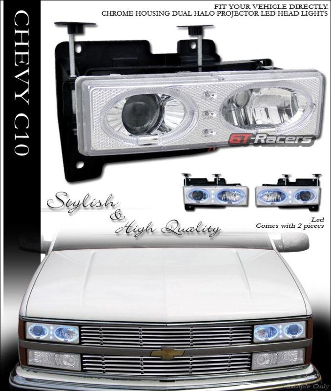 Chrome led halo projector head lights lamp 1988-1998 chevy/gmc c10 c/k truck suv