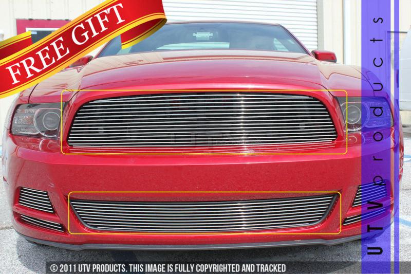 2013 - 2014 ford mustang v6 upper replacement & bumper 2pc chrome billet grille