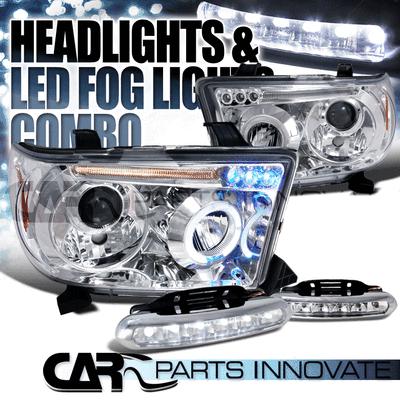 Toyota 08-12 tundra sequoia chrome halo projector headlights+6-led fog lamps