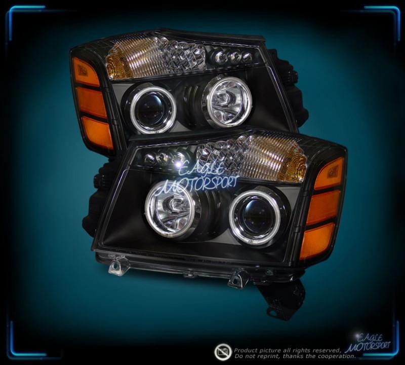 Nissan 04-07 armada/titan dual ccfl projector led blk headlights amber reflector