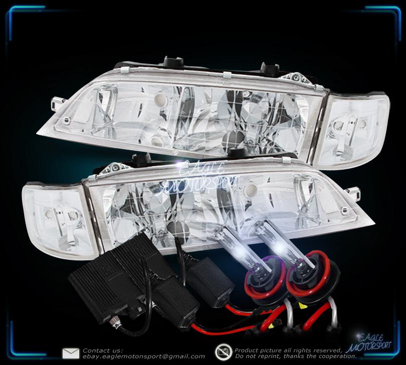1994-1997 honda accord chrome crystal headlights/corner lamps/8000k slim hid