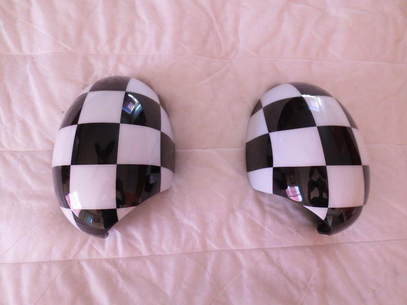 Checkered flag mirror covers left and right for powerfold mirrors