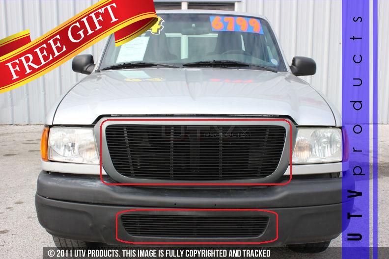 2004 2005 ford ranger billet grille upper replacement & bumper 2pc kit black 04 