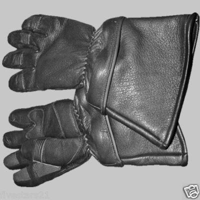 Motorcycle biker deer skin winter zip off cuff gauntlet gloves black leather xxl