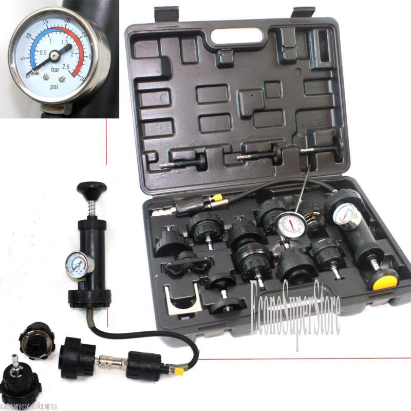 18pc radiator pump pressure cooling leak tester checker kit cap pump thermometer