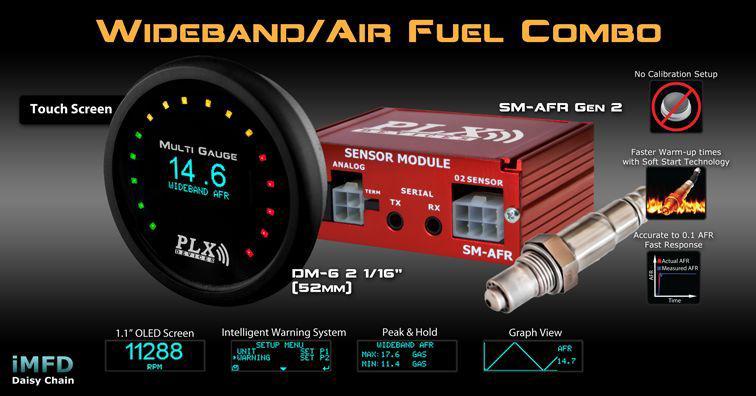 Plx wideband o2 air fuel ratio sm-afr v2 + dm-6 multi gauge touch screen kit