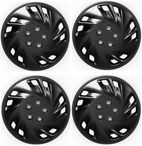 15&#034; premium car black wheel/rim hub caps covers w/chrome bolt nuts - set of 4