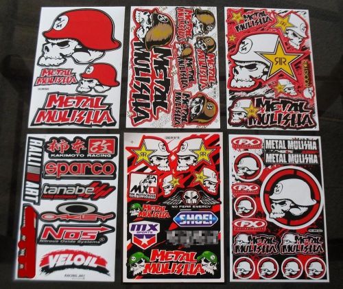 Motocross racing nascar super car dirt bike decal red skull stickers 6 sheets