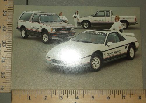 1984 pontiac fiero and gmc indy pace car post card brochure