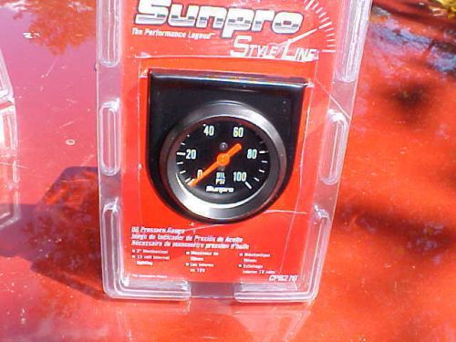 Sunpro  2&#039;&#039; oil pressure gauge,black with bracket,complete,rat rod gasser,ford