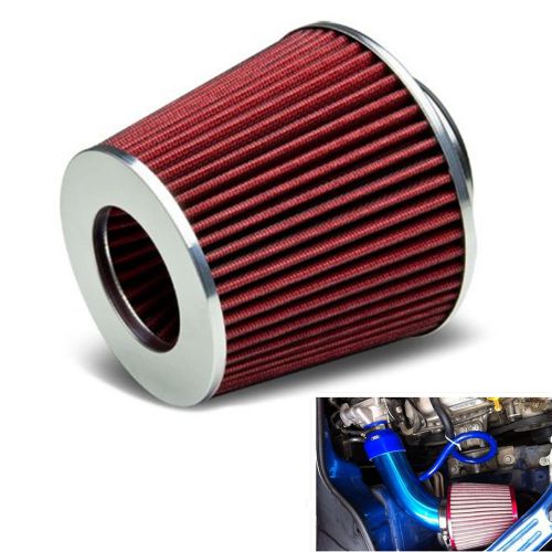 Car suv universal 75mm 3&#034; inlet cold air intake red mesh tapered cone air filter