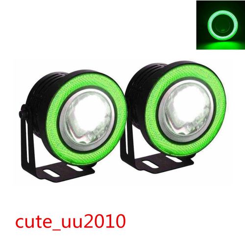 2 pcs high power 30w 2.5&#034; projector green led fog light cob halo angel eye rings