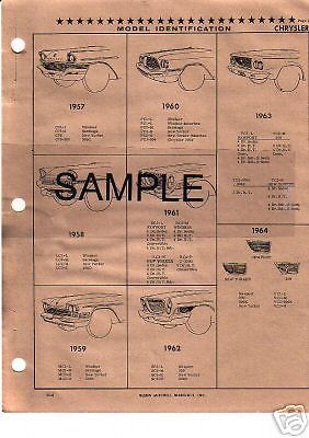 1962 chrysler new yorker 300 newport body parts list frame crash sheet $