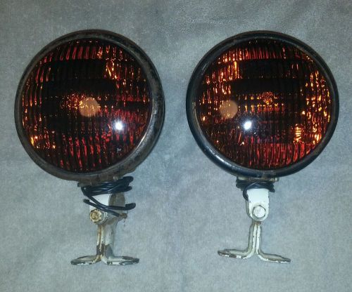 Pair 2 vintage black dietz 9-50 dark amber fog driving lights hot rod rat rod