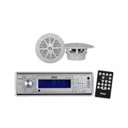 New silver in dash marine radio cd usb player &amp; wireless bluetooth + 2 speakers