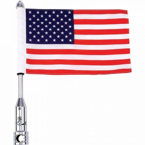 18&#034; chrome plated motorcycle flagpole mount and usa american united states flag