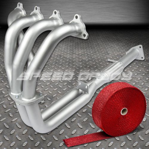 For prelude si bb2 engine stainless ceramic exhaust pipe header+red heat wrap