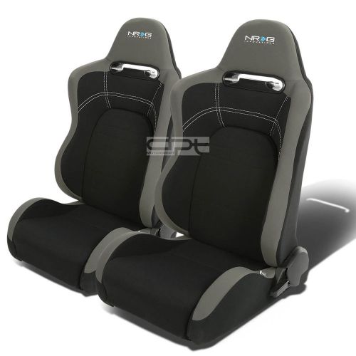 Nrg 2 x reclinable type-r fiber cloth racing seat/seats+sliders rail gray/black