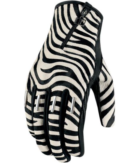 Icon 1000 catwalk zebra womens leather motorcycle gloves l lg large