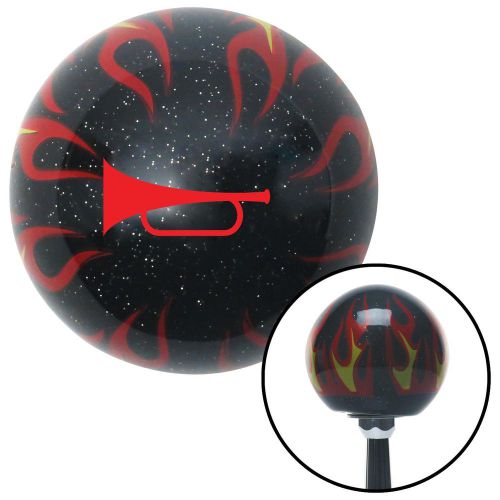 Red horn trumpet black flame metal flake shift knob with m16 x 1.5 insertsolid