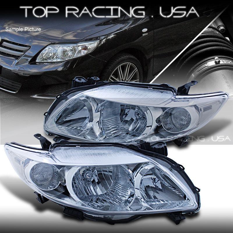 09-10 toyota corolla crystal style chrome headlights set w/ clear reflector