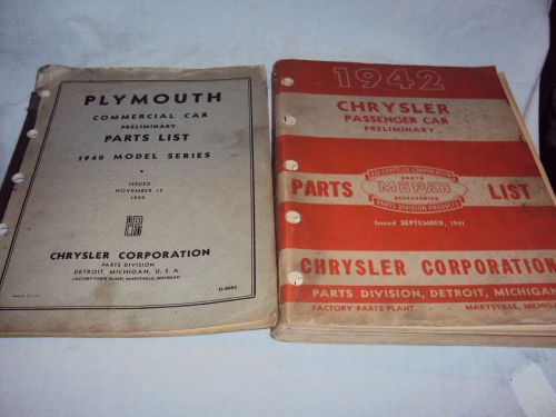 1940 plymouth car parts list and 1942 chrysler passenger car parts list books