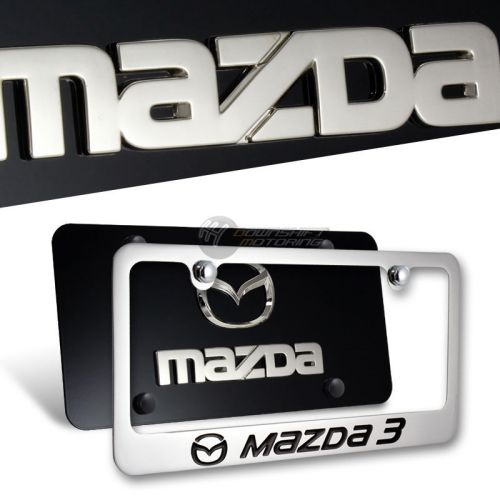 2pcs mazda 3 gloss black stainless steel license plate frame - front &amp; back 3d