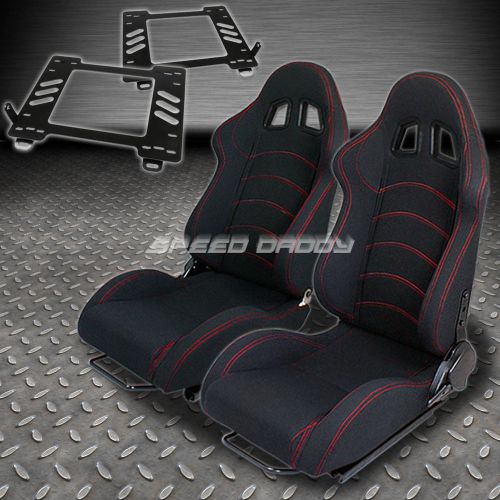 Pair type-1 reclining black cloth racing seat+bracket for 89-97 miata mx-5 na