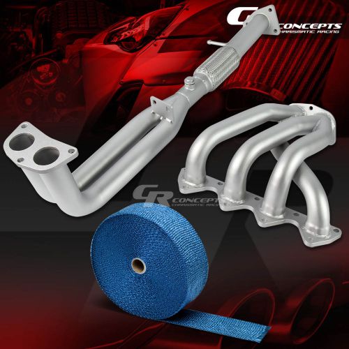 For 1992-1996 prelude h22 4-2-1 stainless ceramic manifold header+blue heat wrap