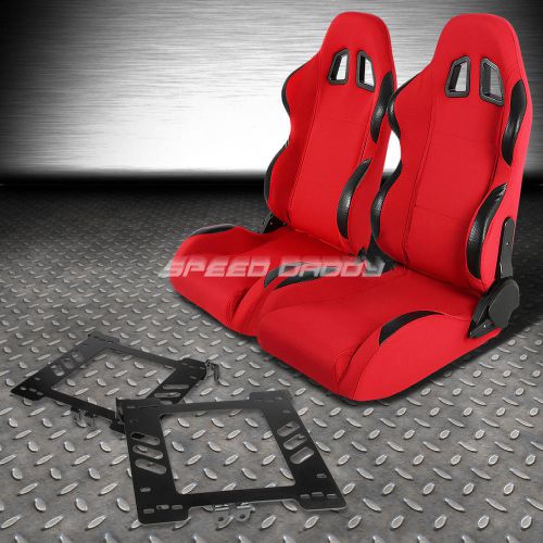 Pair type-4 reclining red pvc racing seat+bracket for 99-05 golf mk4/jetta