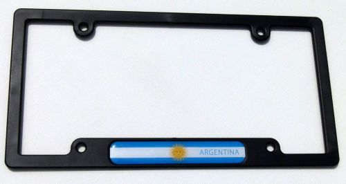 Argentina flag black plastic car license plate frame with domed colour flag lens