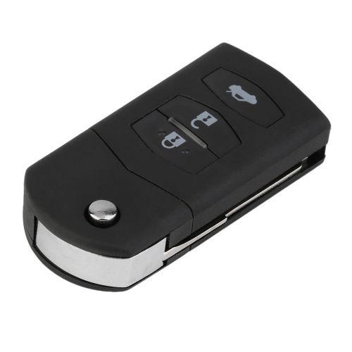 3 button flip remote key fob case + blank right blade key for mazda e56 f5