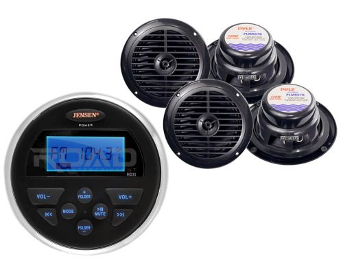 Jensen ms30 marine aux usb am fm radio, 4 marine black 6.5&#034;dual cone speaker set