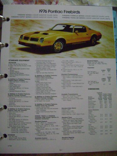 Free shipping! 1976 pontiac trans am 455 firebird gm dealer showroom sales book!
