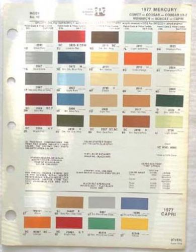 1977 mercury ppg color paint chip chart all models original