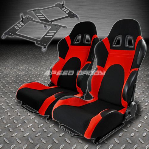 Pair type-6 reclining black red woven racing seat+bracket for 00-06 maxima a33