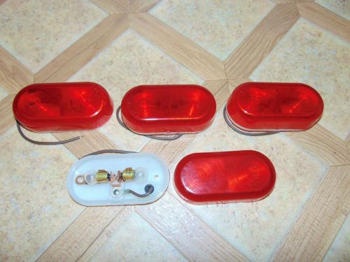 4 new red side marker 2 bulb clearance lights light single wire 2&#034; x 4&#034; oval 12v