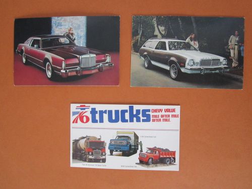 Vintage unsed postcard of 1976 chevrolet truck,continental mark iv,bobcat wagon